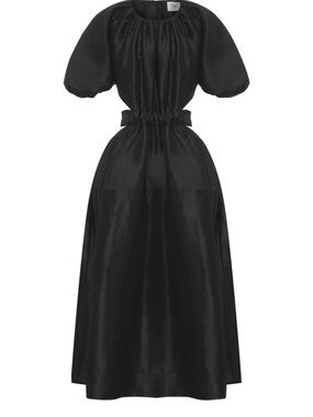 Aje Black Puff-Sleeve Maxi Dress with Gathered Waist XS